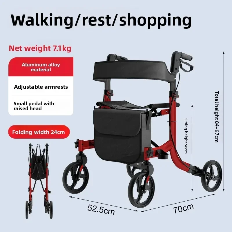 Solid Four-wheeled driving aluminum alloy folding shopping shopping shopping walking hand push driving can be pushed and sat