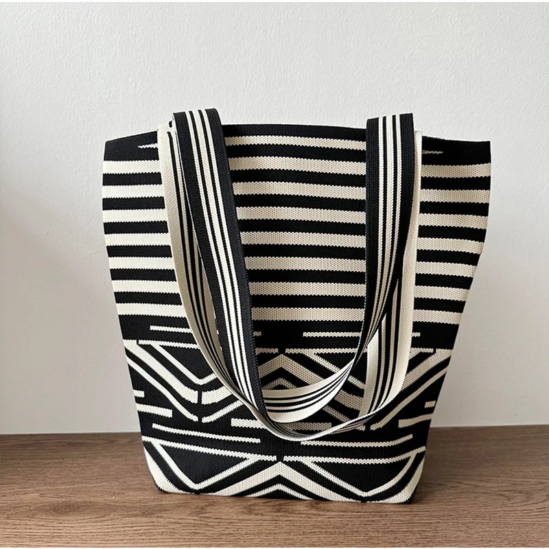 Luxury Bags Women Beach Shoulder Bag Fashion Design Canvas Geometry Stripe Tote Personalized Bag Cotton Bag Shopping Handbags