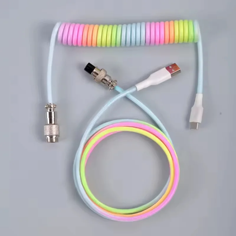 180cm Type C To USB-A Mechanical Coiled Keyboard Cable Detachable Metal Aviator Double Sleeved Wire for Tuzi Mechanical Keyboard