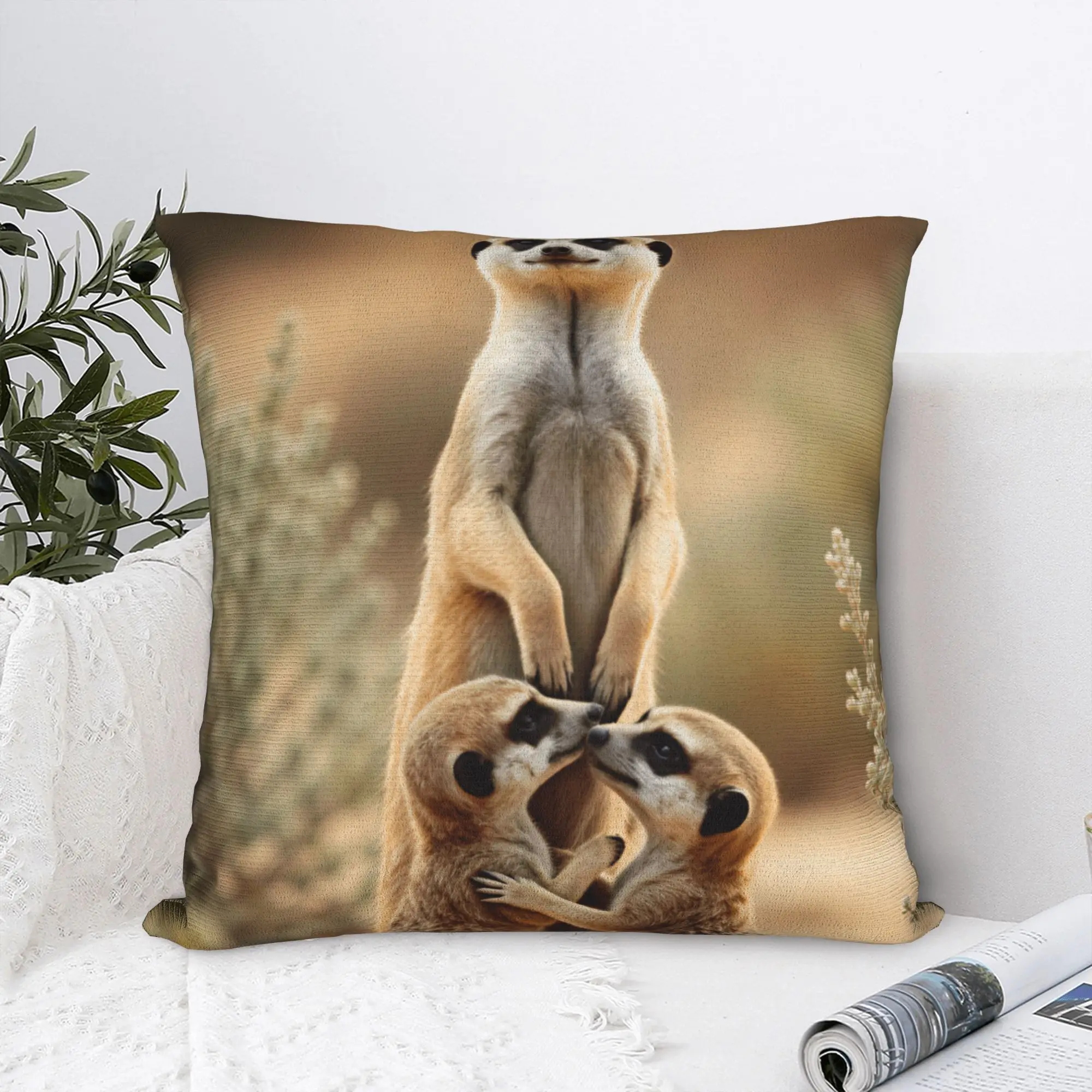 Family Of Three Meerkats In Desert Pillowcases  Morden Pillow Case For Sofa Home Decor Comfy Pillow Cover