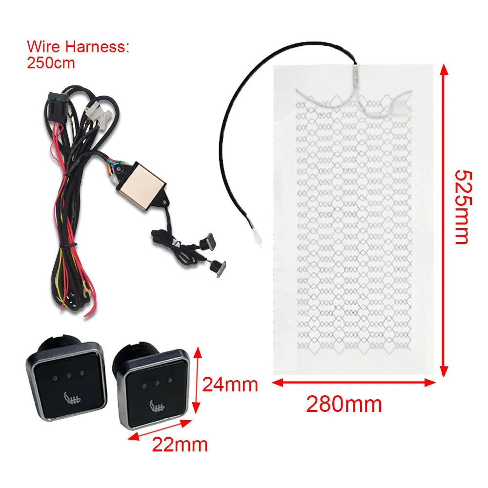 Car Seat Heating 12V Seat Covers Carbon Fiber Heat Pads 3 Levels Dual Square Control Switch With Harness Winter Warmer Cover