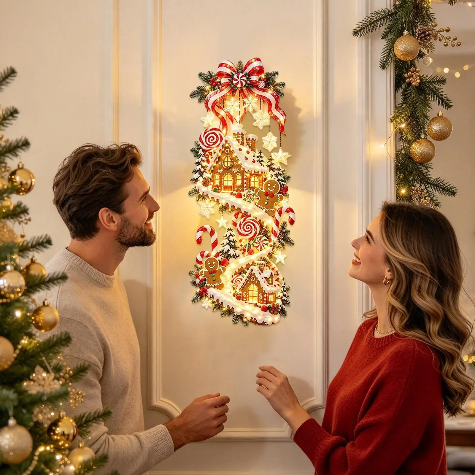 Christmas Wall Light Acrylic Decorative Festival Lamp Christmas Gingerbread House Wall Decoration for Home Living Room Bedroom