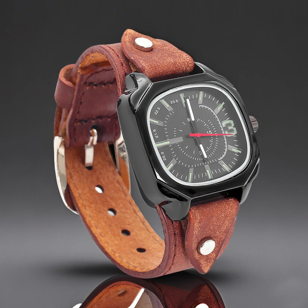 2025 Vintage Men's Quartz Watch with Genuine Leather Strap and Square Dial Clock Casual Wristwatch for Men - Image 2
