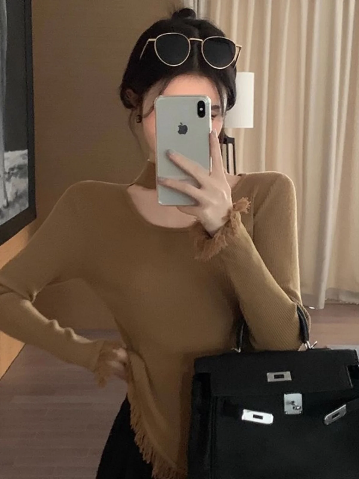 

Spring Autumn 2024 Women's Knitted Long Sve Base Layer Sweater ort Sle Irregular Tassel Design Commute Pure Color Fine...