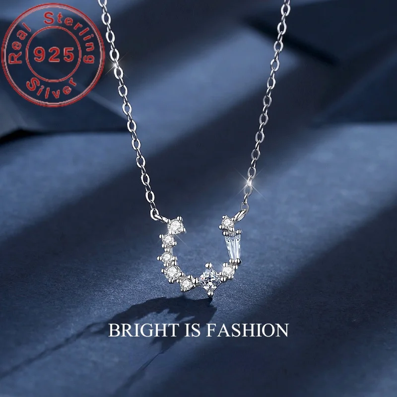 

925 Silver Small Horseshoe Letter U Shape Pendant Necklace Women's Sweet Style Hot Top1 Necklace for Women