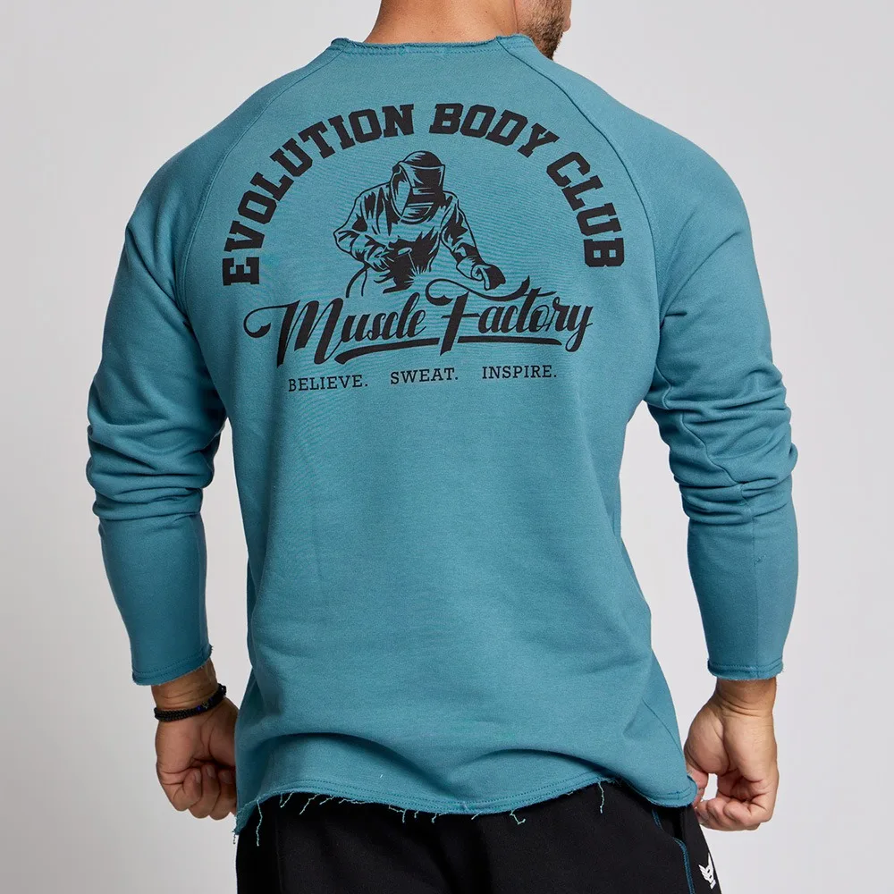 2024 New Spring and Autumn Men's Muscle Sports Running Gym Long Sleeve Cotton T-Shirt, Exercise Printed Rough Edge Design Top Bl