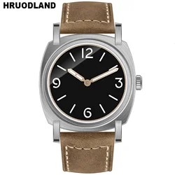 Hruodland Ronda 502 Retro Stainless Steel Quartz Mens Watches F017 BGW-Blue Luminous Genuine Brown Leather Strap Wristwatches