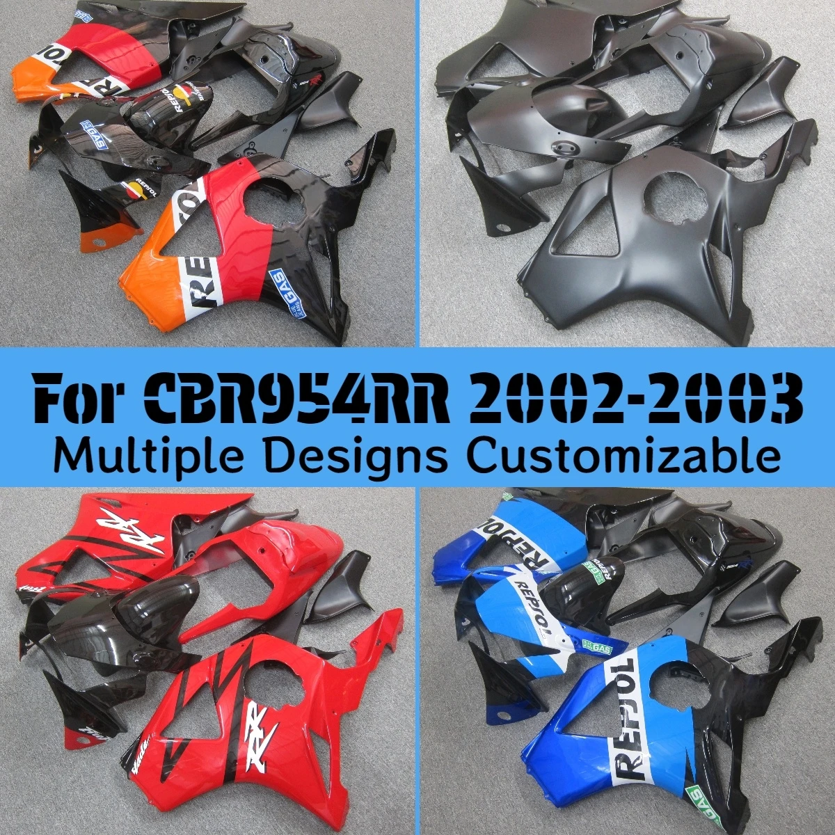 For HONDA CBR954RR 2002 2003 Matte Black Motorcycle ABS Fairing Kit CBR 900RR 02 03 ZXMT Fairings