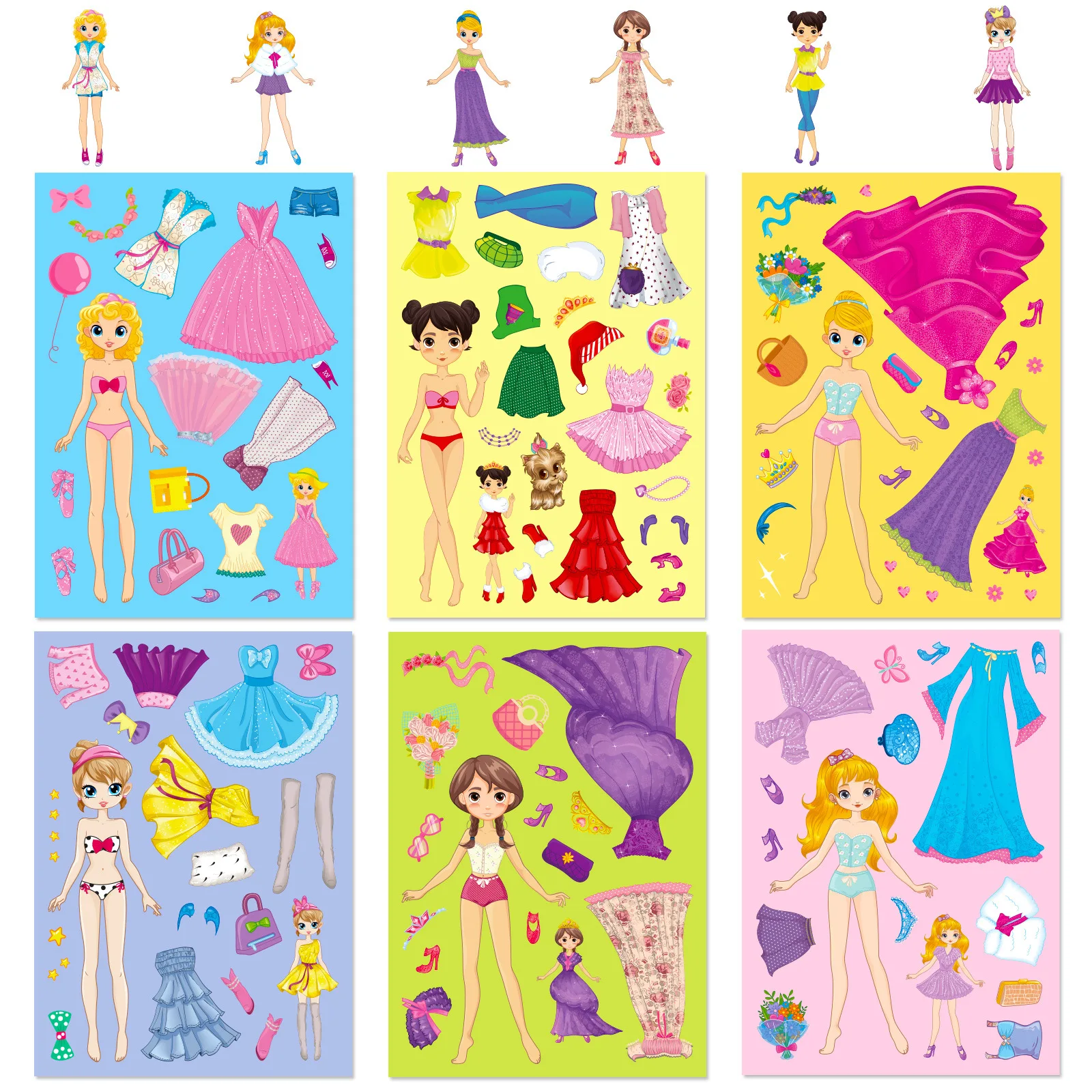 6Sheets Children DIY Puzzle Sticker Games 6 Princess Make A Face Funny Assemble Jigsaw Stickers Kids Educational Toys