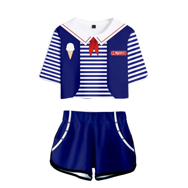 Stranger Things 3 Cosplay Shirts Shorts Sets Girls Eleven Costume T-Shirt Short Sleeve Women Navel Sportswear Harajuku Tees