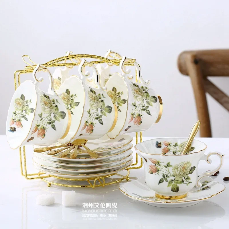 Bone China Coffee Set Camellia Style British Porcelain Tea Set Ceramic Pot Creamer Sugar Bowl Teatime Teapot Coffee Cup Mug Coff