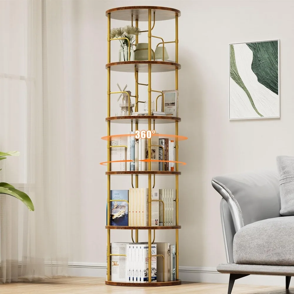 

5 Tier Rotating Bookshelf, 360° Corner Bookshelf Tower, Round Revolving Bookcase with Special Visible Partition Storage,