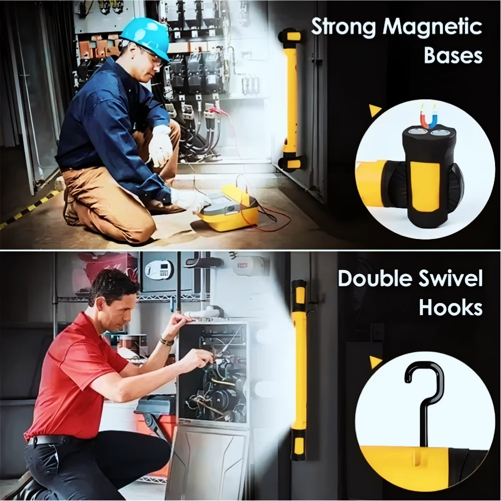 LED Work Light Bar, 5000mAh Rechargeable Inspection Lamp with Hooks, 3 Color Modes,360° Rotation for Repairing, Garage, Workshop