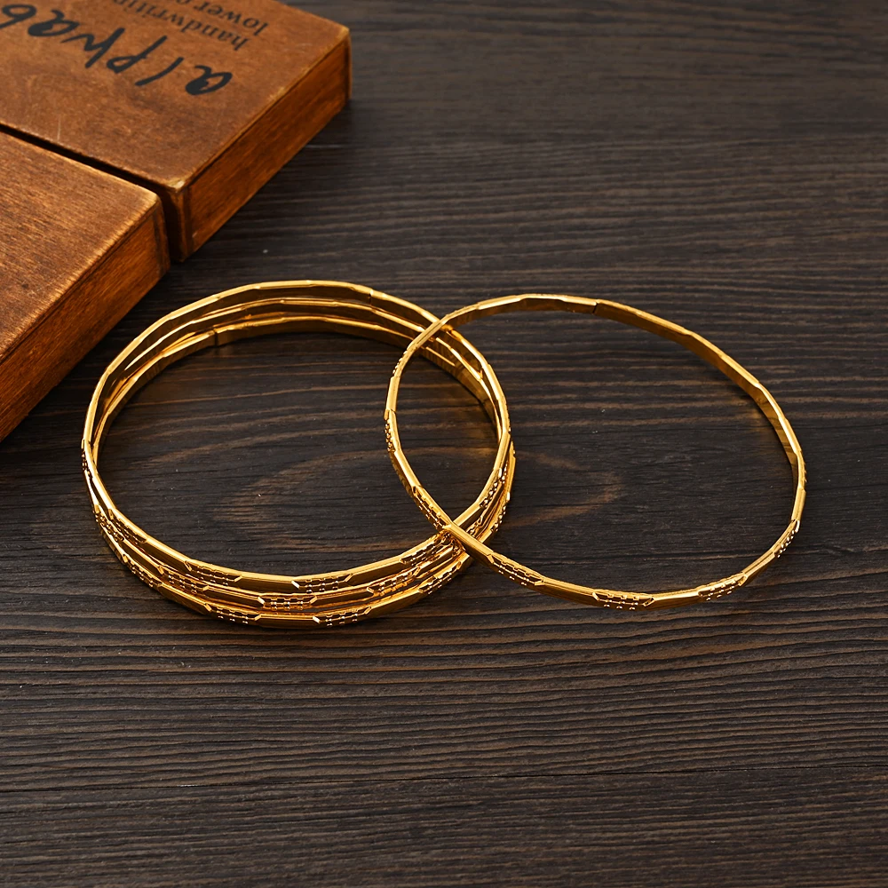 68MM Gold Color Bangles Ethiopian Fashion Gold Color Bangles For Women African Bride Wedding Bracelet Habesha Jewelry Gifts