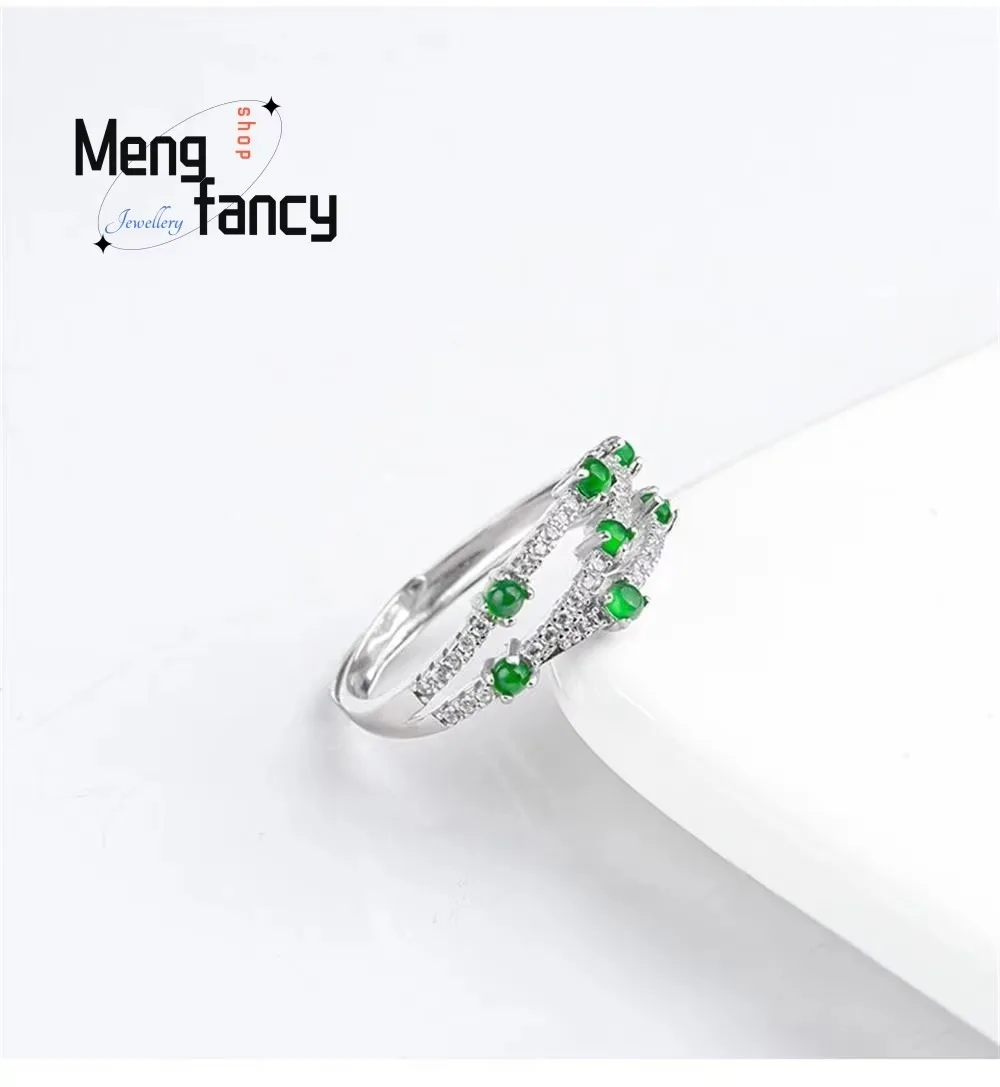 السلع الطبيعية A-السلع الجاديت يانغ الأخضر الدائري الجليد اليشم S925 الفضة البطانة قابل للتعديل أنيقة رائعة زوجين مجوهرات الأزياء الفاخرة #4