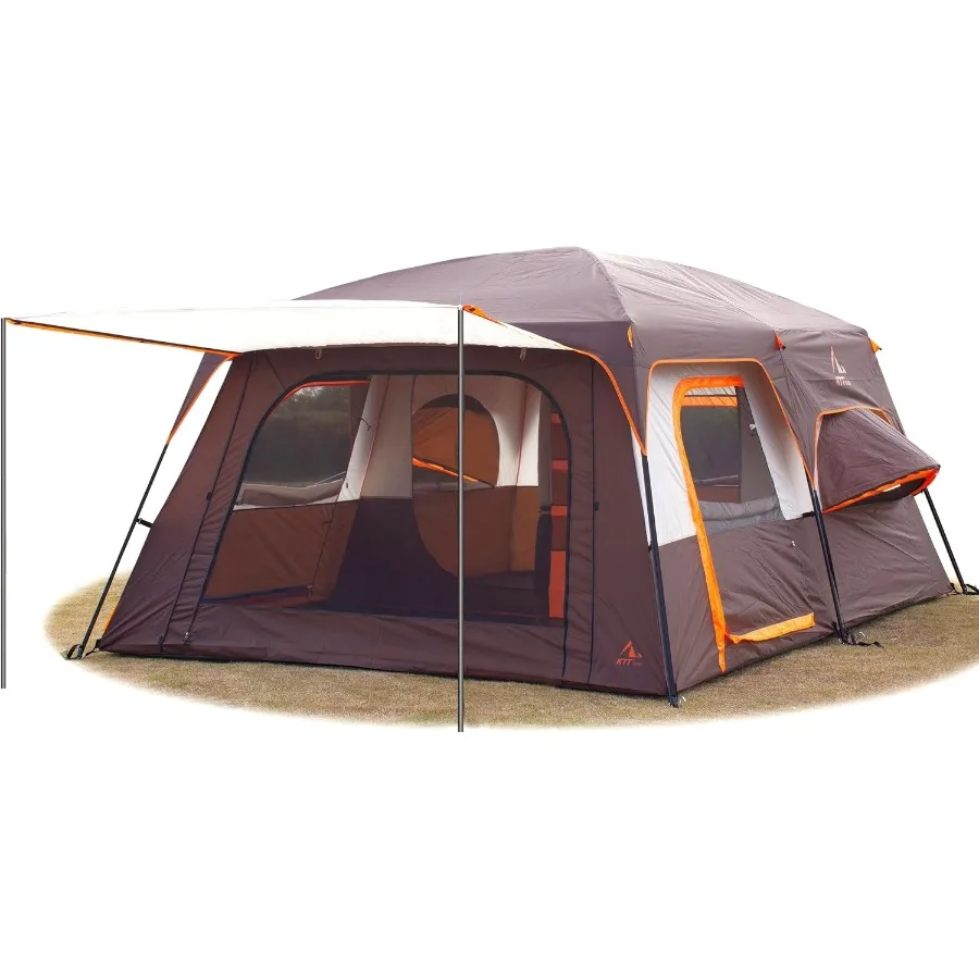 KTT Tienda de campaña familiar grande para 1012 personas 14,1 x 10 x 6,58 pies 2 habitaciones con 3 bolsillos de almacenamiento 2 compartimentos 3 puertas y 3 ventanas F