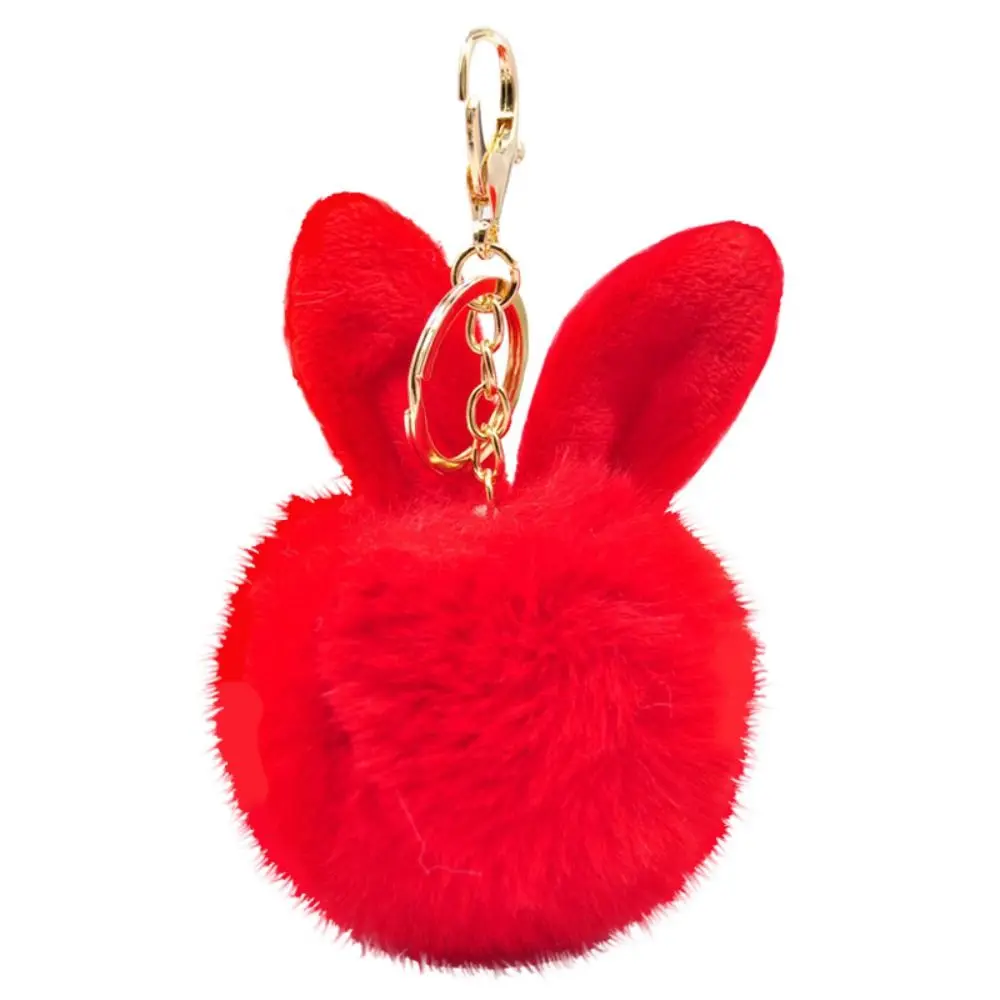Fancy Fluffy Pom Pom Keychain Soft Faux Rabbit Hair Rabbit Ears Key Chain Bunny Keychain Women Girls
