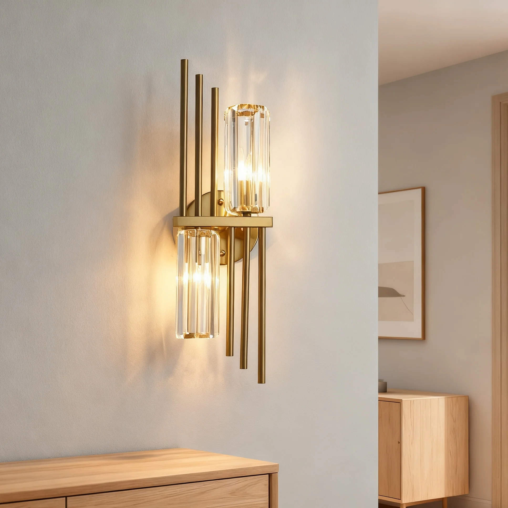 مصابيح حائط كريستالية فاخرة بريق ذهبي لغرفة المعيشة وغرفة النوم الأمريكية الحديثة بجانب السرير تركيبات أضواء الشمعدانات المزخرفة الاسكندنافية #6