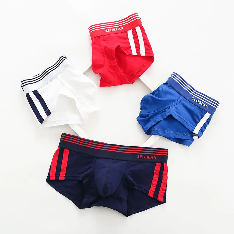 

3pcs/lot Hibbin Men's Panties Men's Boxers Cotton breathable low-rise sexy youth U convex red honmei year