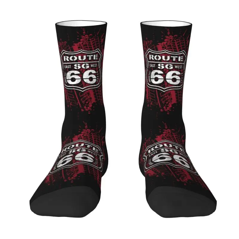 Calcetines elásticos con estampado de Ruta 66 para hombre y mujer, medias de equipo para madre, carretera, América, verano, Otoño e Invierno