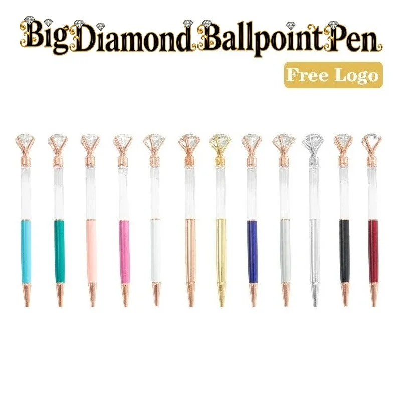 

10 шт., металлическая шариковая ручка с бриллиантами, контроль движения, стразы, сделай сам, изготовление индивидуального логотипа, рекламная ручка, офисная шариковая ручка