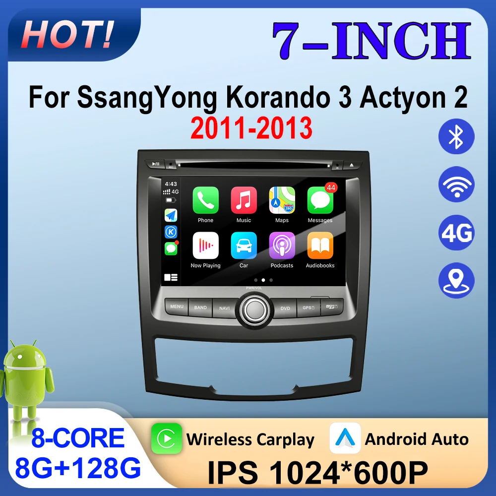 Android 16 Auto Carplay For SsangYong Korando 3 Actyon 2 2011-2013 Car Radio MultimediaVideo Player GPS Navigation Head Unit BT