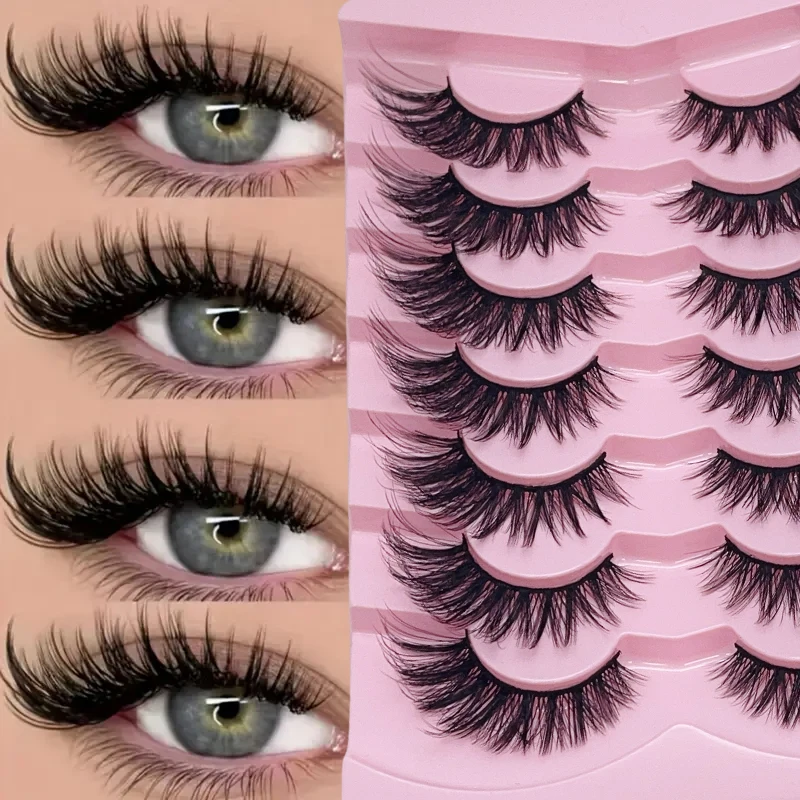 7 أزواج من الرموش الصناعية بأشرطة شفافة وتأثيرات عين الثعلب والقطط، رموش سميكة ومجعدة بشكل طبيعي