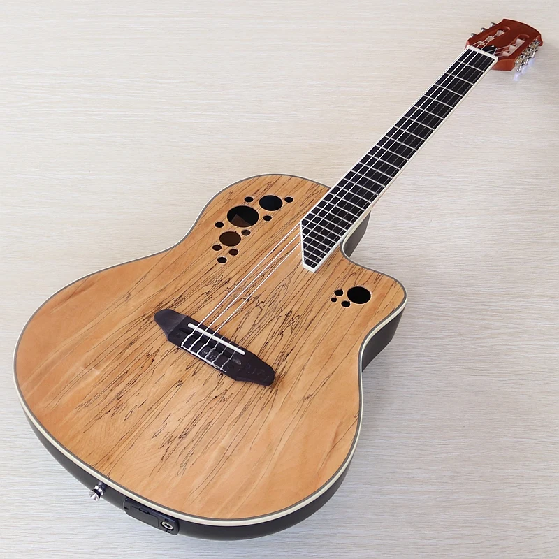 Round Back Electric Classical Guitar with EQ 41 Inch 6 String Ashwood Top Cutaway Design High Glossy Sunburst&Natural&Blue Color view 5