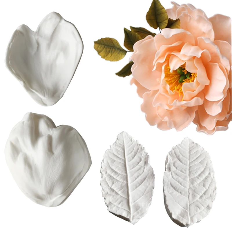 2pcs 3D Peony Leaf Silicone Molds Flowers Chocolate Wedding Cake Decorating Tools Baking Candy Petal Fondant Poured Sugar M2467