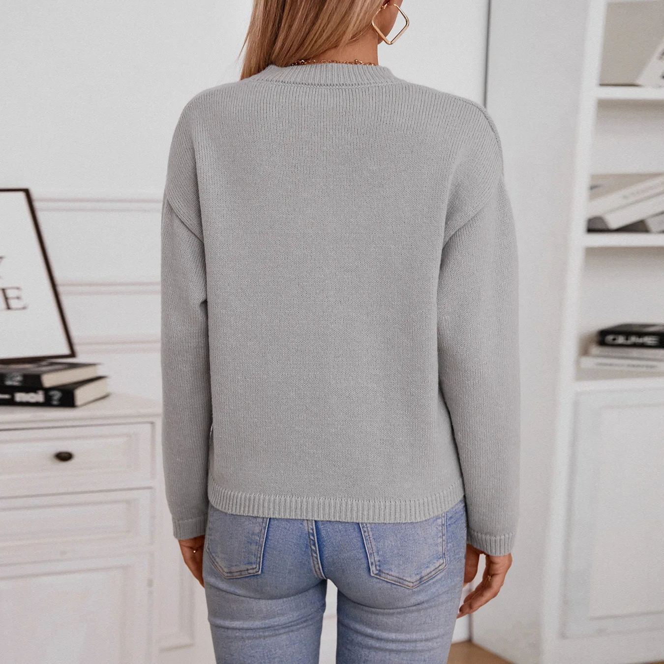 2024 Autumn Winter Women's Pullovers Tops Female V-neck Casual Knitted Tops Women's Solid Color Pocket Casual Loose Sweaters