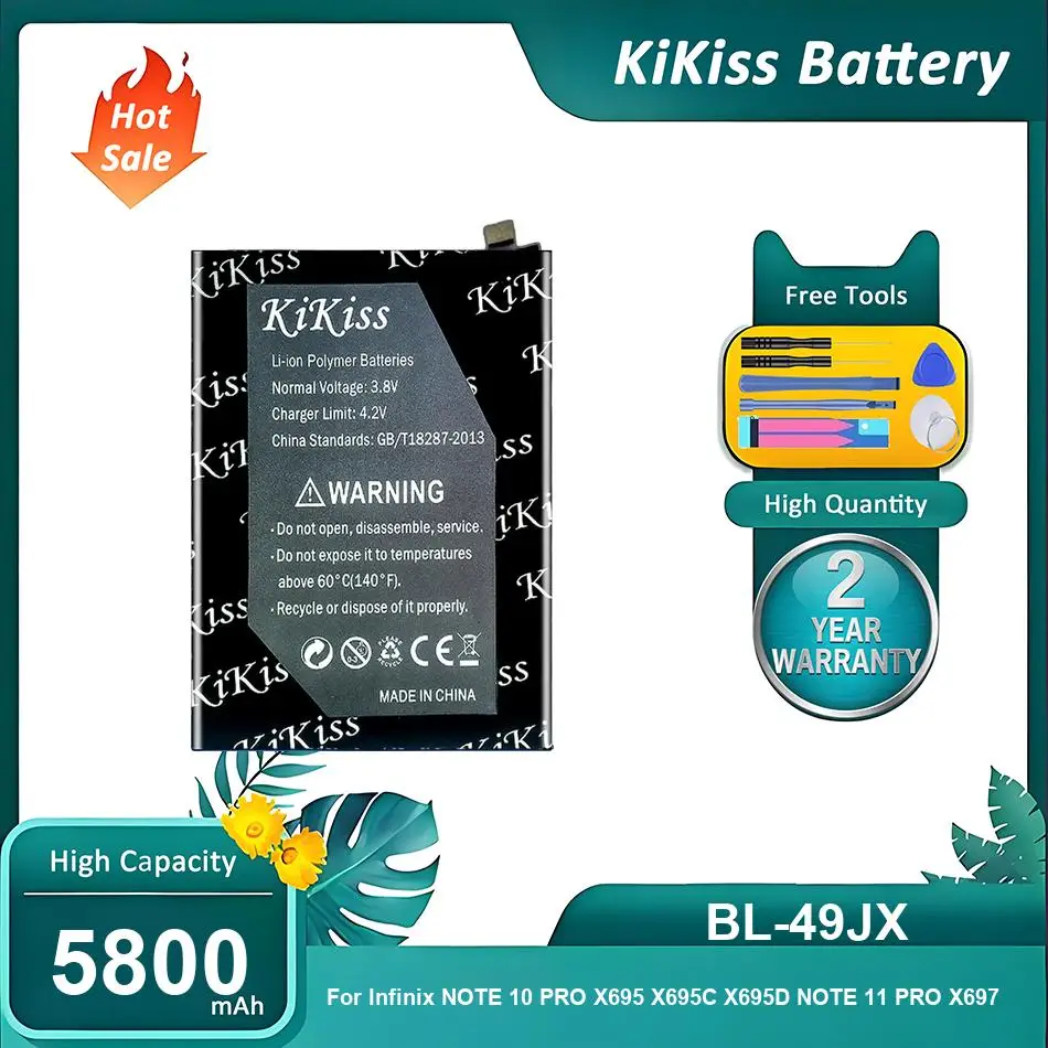 Аккумулятор KiKiss для Infinix NOTE 10 PRO X695 X695C X695D NOTE 11 PRO X697, BL-49JX, 5800 мАч