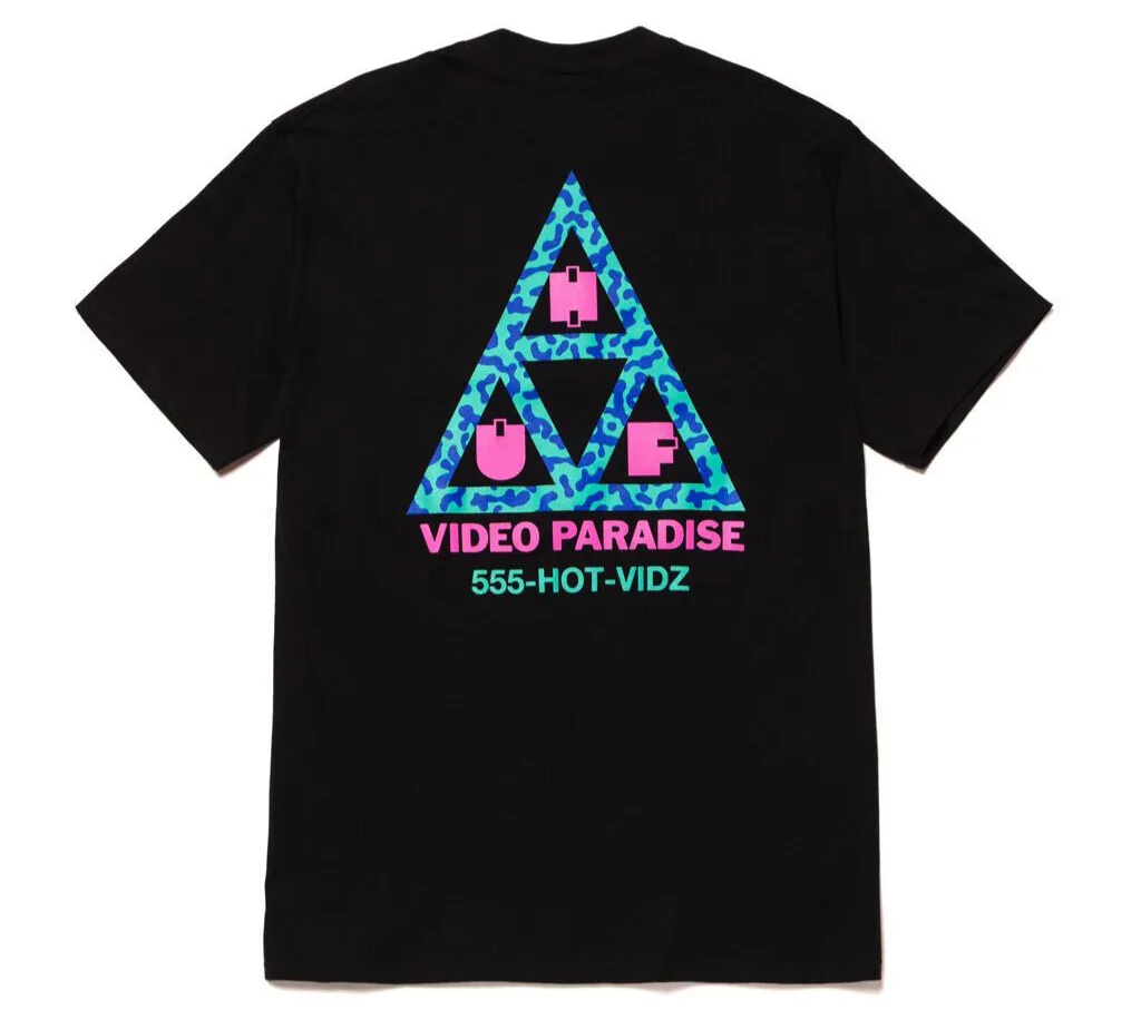 Huf Worldwide Skateboard T Shirt Video Paradies Triple Triangle Black In M