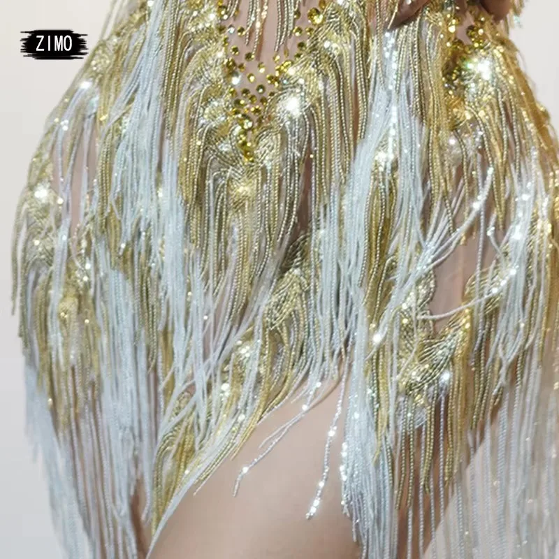 Body Sexy con flecos y lentejuelas y diamantes de imitación para mujer, traje de espectáculo en escenario con perspectiva de malla para fiesta de baile latino, trajes de drag queen para club