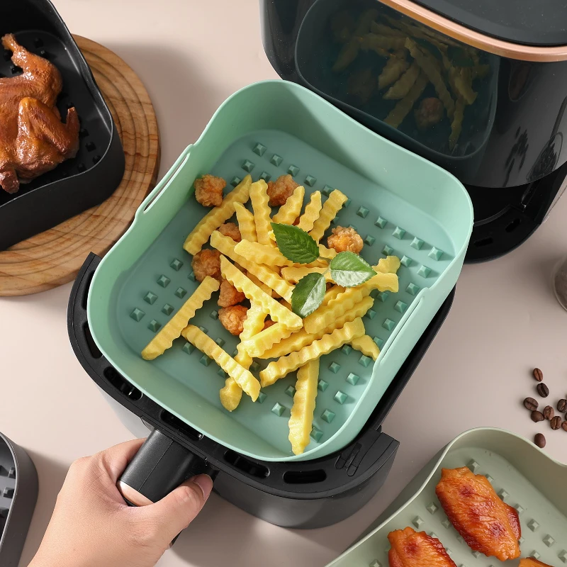 1pcs High Temp Air Fryer Silicone Baking Mat Non Stick Easy Clean Square Pad with Handles Safe Material for Home Use