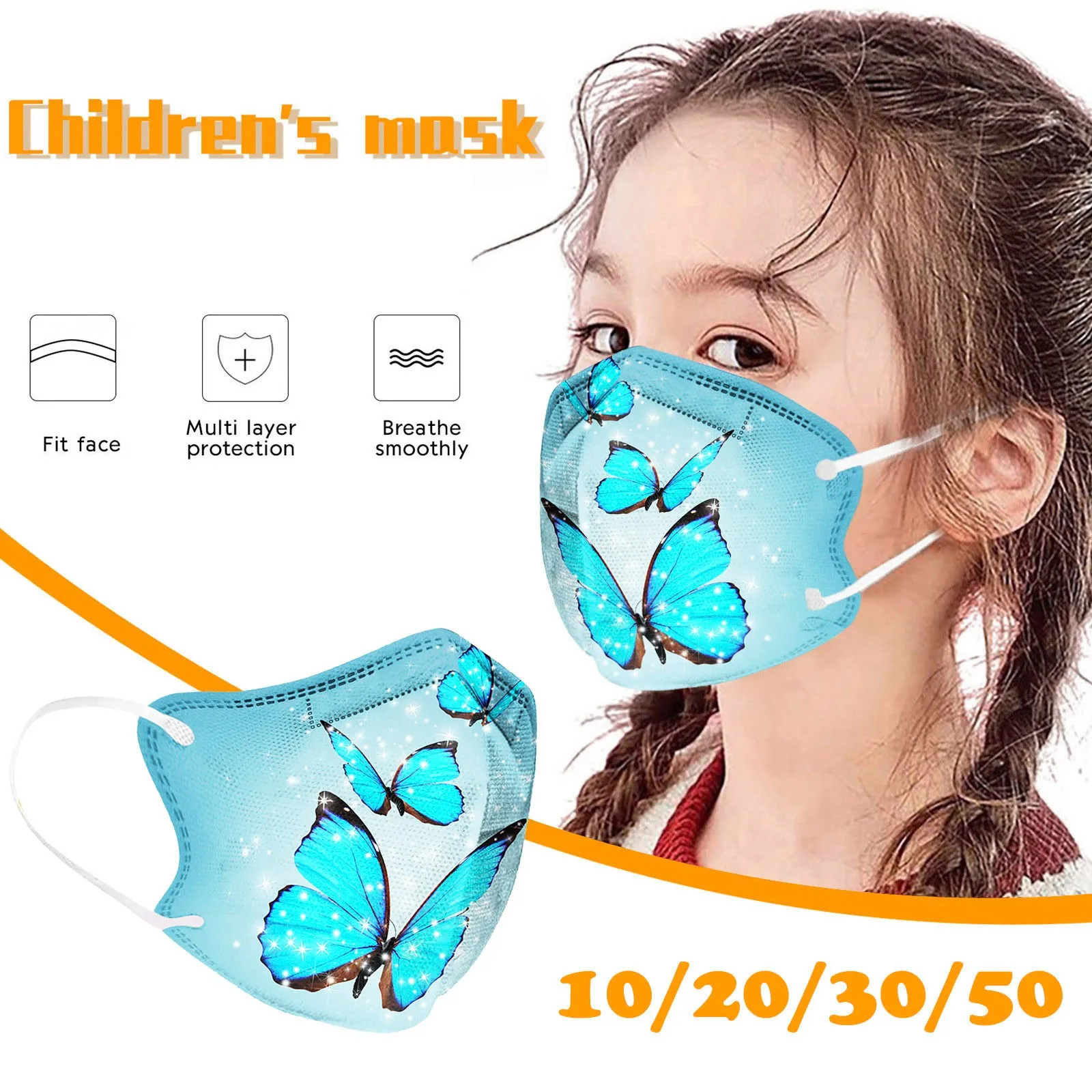 Butterfl Print Mask Kids Multi Layer Protection Child Face Cover Breathable Smooth Fit Daily Outdoor Safety Respiratory 2026 T1