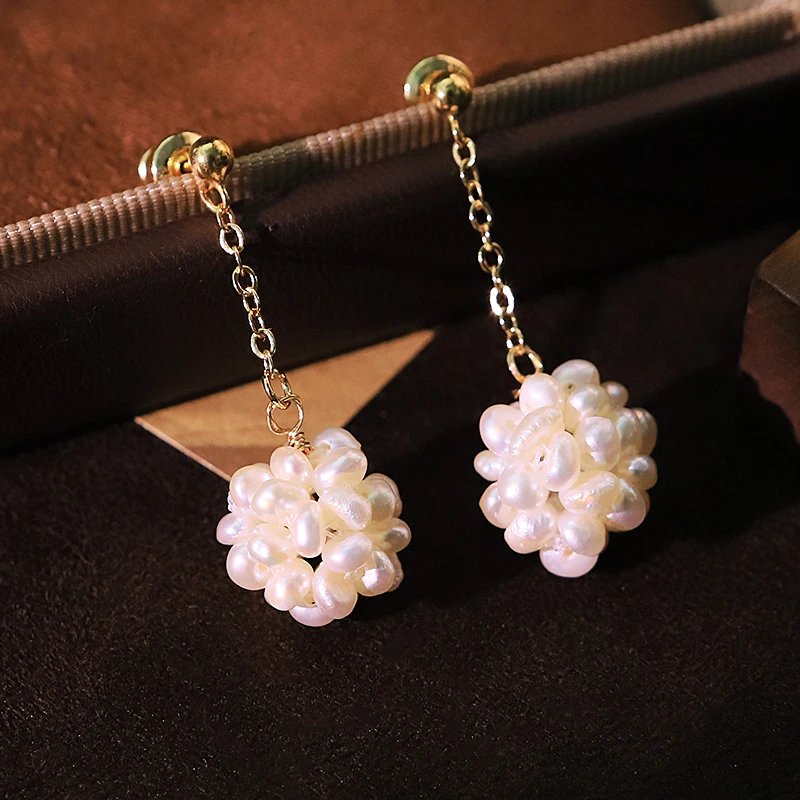 

White Natural Pearl Ball Earrings New Luxurious High-Quality Design Earrings Banquet Gift Women's Jewelry GE1792A