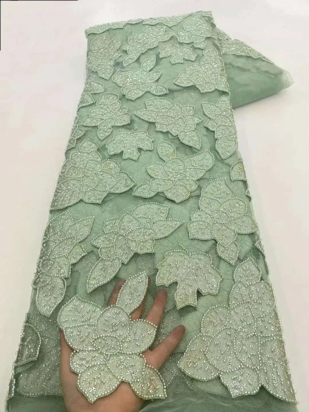 African Beaded Lace Tulle Fabric, Heavy Handmade, Swiss, Sequin Fabric, Nigerian Wedding, Prom Dress, Sew, High Quality, 2026 view 3