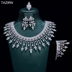 TAZIRN arabo Dubai Luxury CZ gioielli da sposa 2/4 pezzi Set per le donne 5A Cubic Zirconia accessori da sposa banchetto anniversario regalo