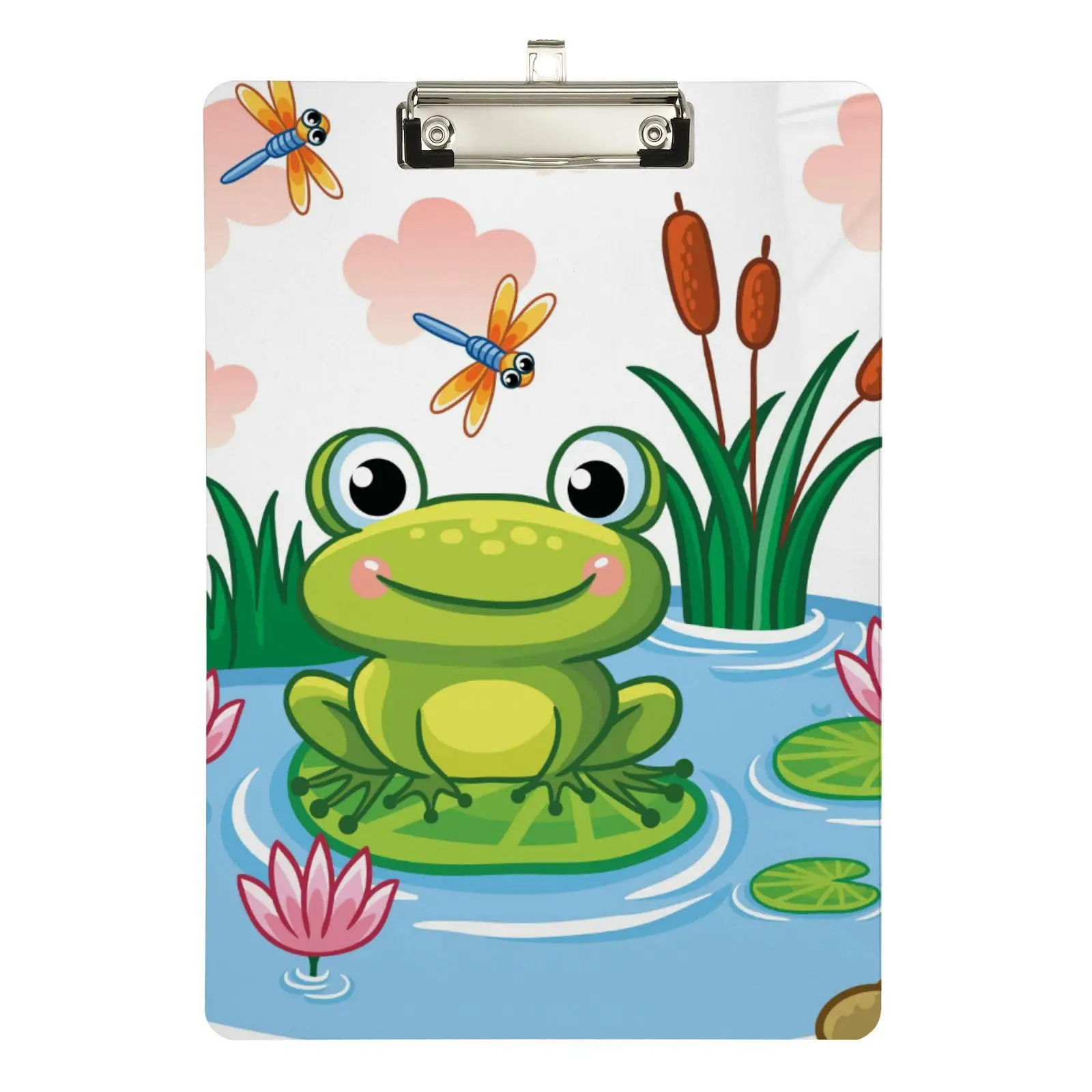 Frog Pattern Acrylic Plastic Clipboard Document Holder A4 Size Inch with Low Profile Clip for Teach Nurses Laboratory Medical