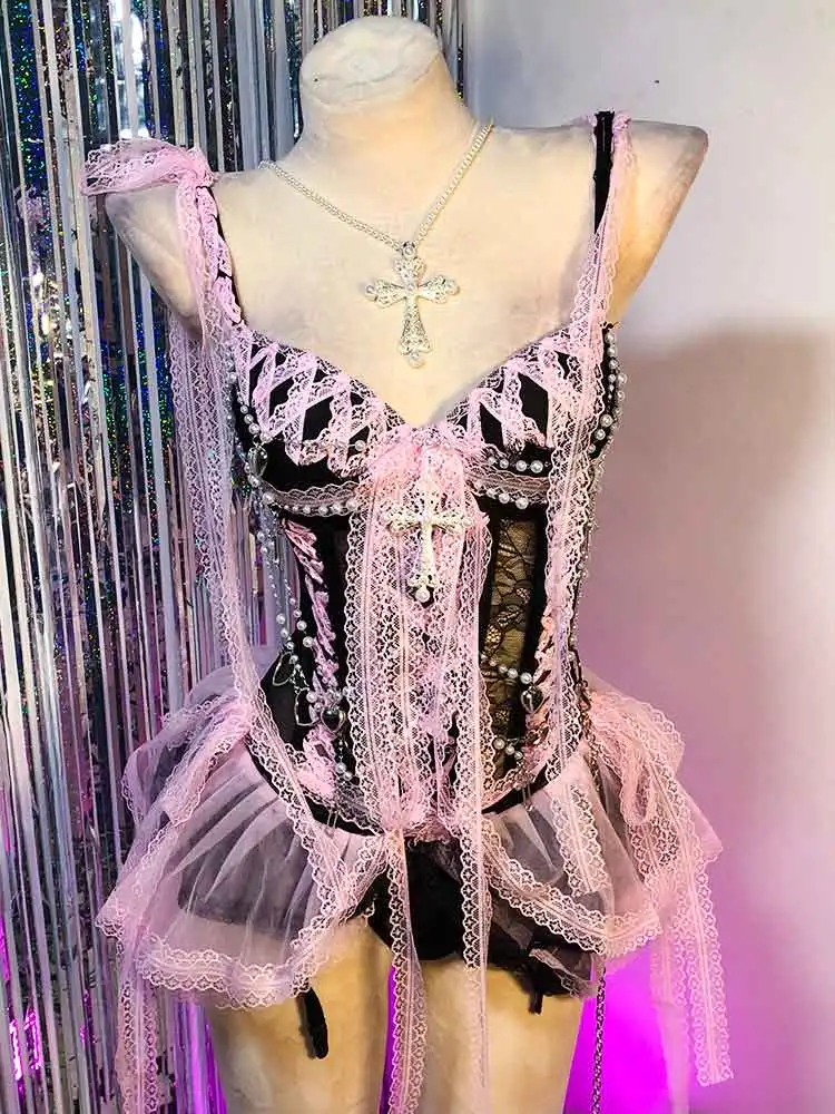 فستان قوطي يدوي الصنع بتصميم سايبر هارت، ملابس نادي للمراهقات بأسلوب كاواي صديق للبيئة، ملابس الجرينج التسعينية، إيمو غوث هاراجوكو واي 2 كيه، قمصان دانتيل بانك روك