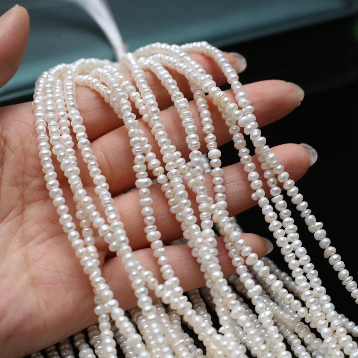 3-4mm AAA 18cm Flat NearRound Smooth Surface Natural Freshwater  Pearl Bead Women Jewelry Make DIY Necklace Bracelet Accessories
