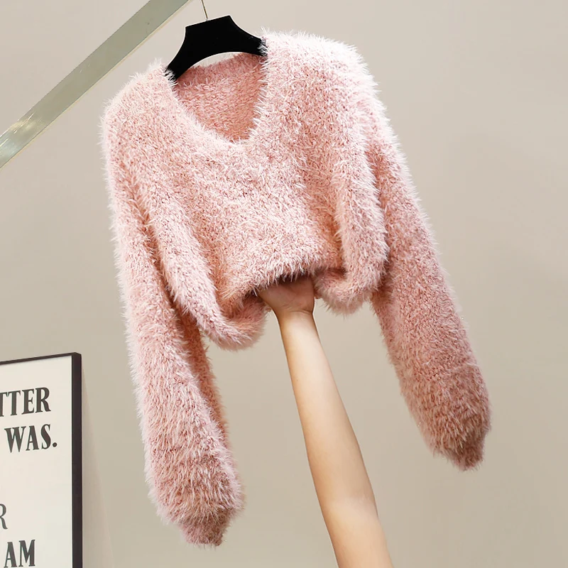 

Faionable ort Bobble Hem Bubble Sve Sea Furry Sweater iny Tead Soft Cozy Top Trendy V-Ne Long Sve Wool ...