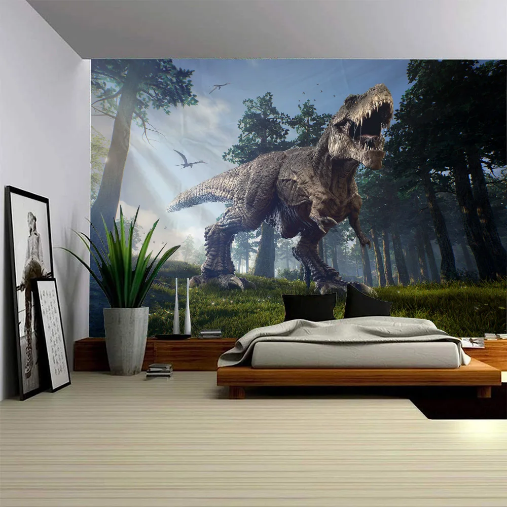 

Forest dinosaur tapestry wall hanging dreamy animal cartoon wall decoration blanket Bohemian hippie home background cloth