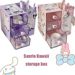 Kawaii Sanrio Kuromi Pen Holder Hello Kitty My Melody Cinnamoroll Girl Cartoon Large Capacity Desktop Stationery Storage Box