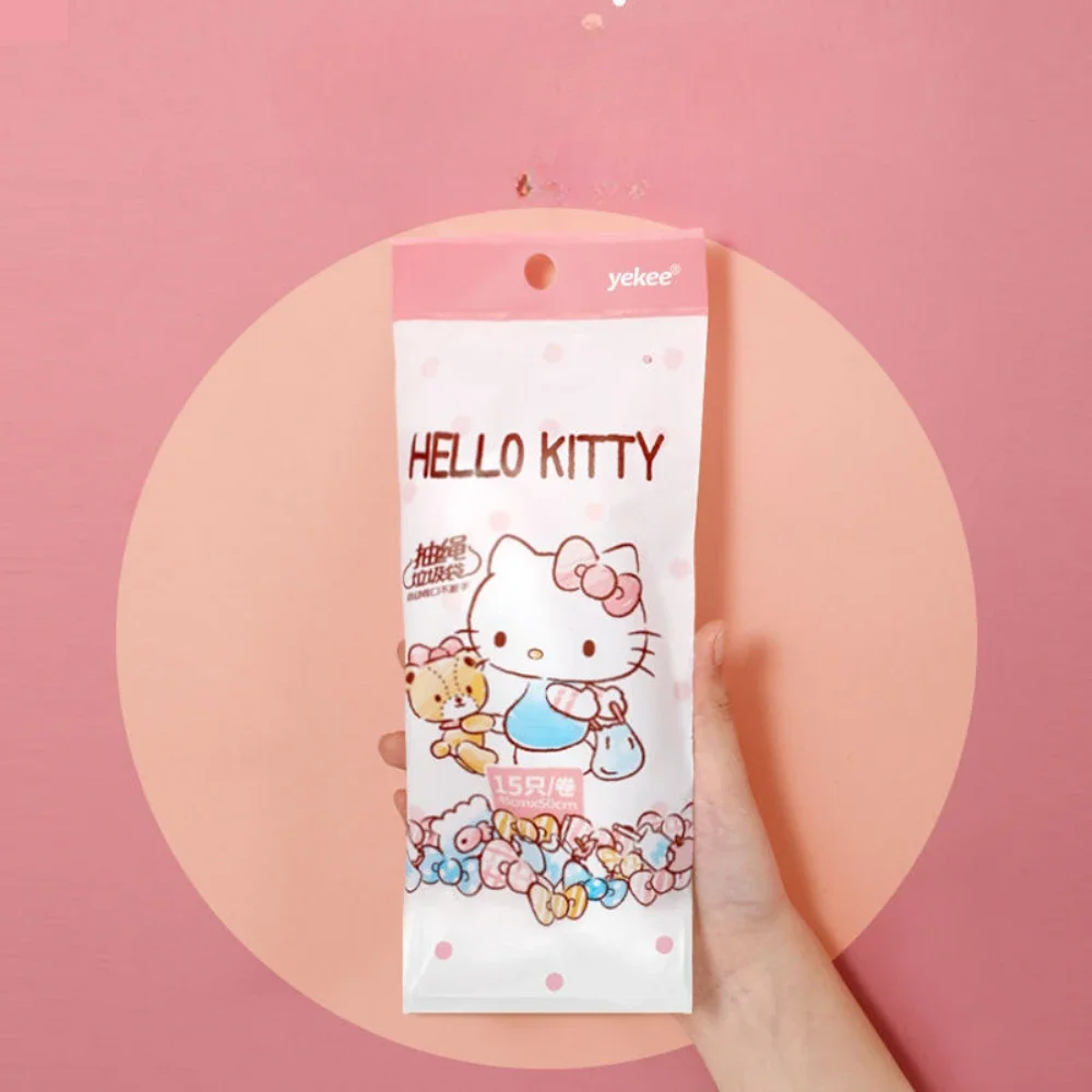 Bolsa de basura desechable Kawaii Hello Kitty con cordón para cocina, oficina, baño, bolsas de basura, bolsa de plástico engrosada de Anime Sanrio