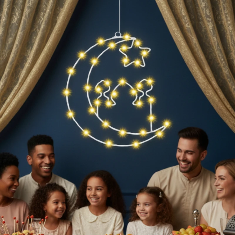 

Универсальные декоративные светодиодные гирлянды «Луна и звезды» для окон в стиле дворца, простая установка для создания атмосферы на вечеринках, в мечетях и на праздниках