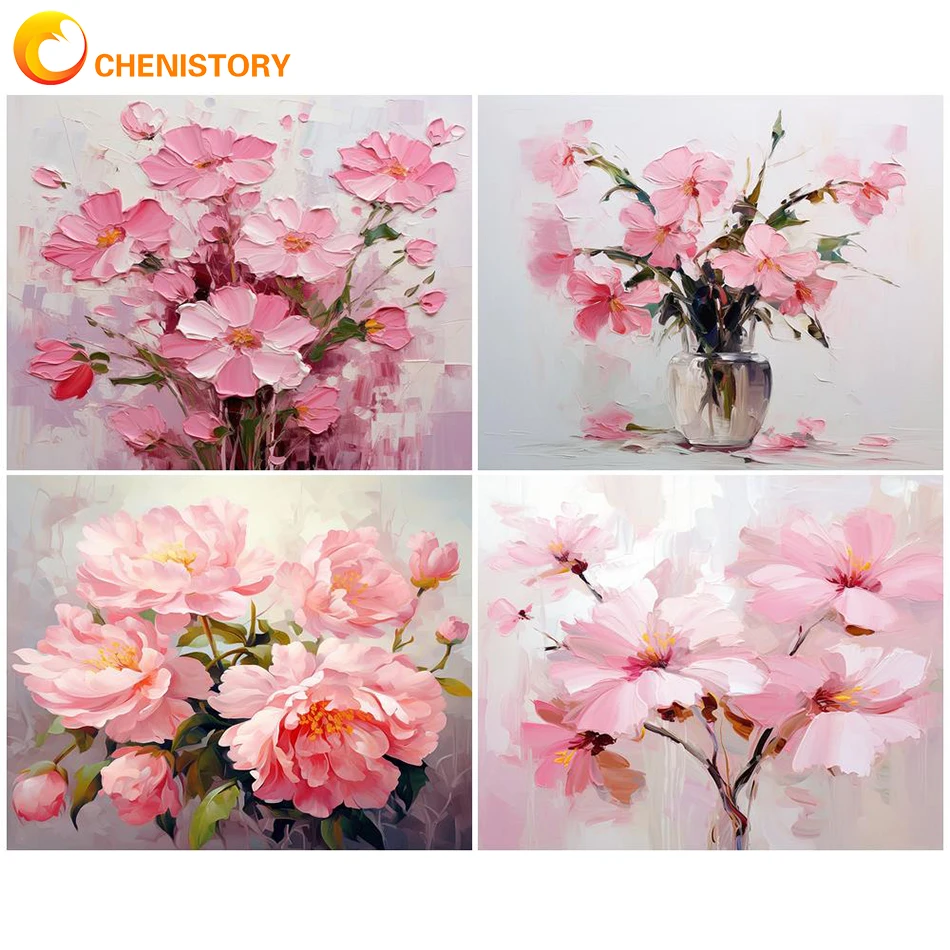 

PhotoCustom Painting By Numbers Kits Pink Flower Diy Crafts Acrylic Paint Set HandPainted For Home Decor Gift Canvas Drawing