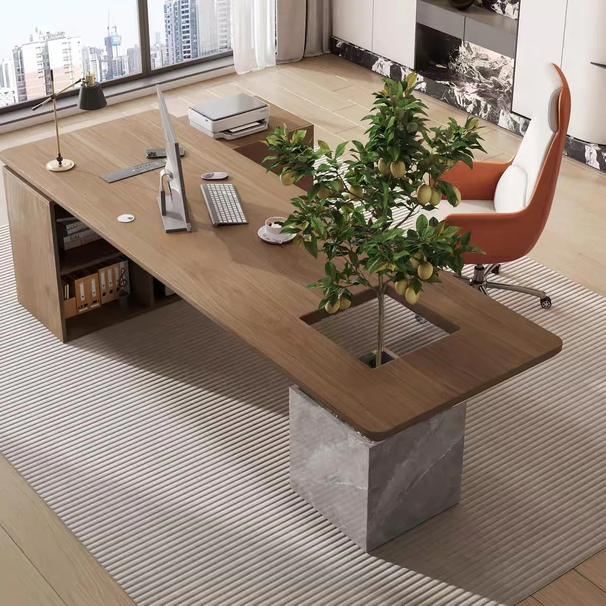 Solid wood office computer desk tea table integrated dual-purpose large board table office boss desk
