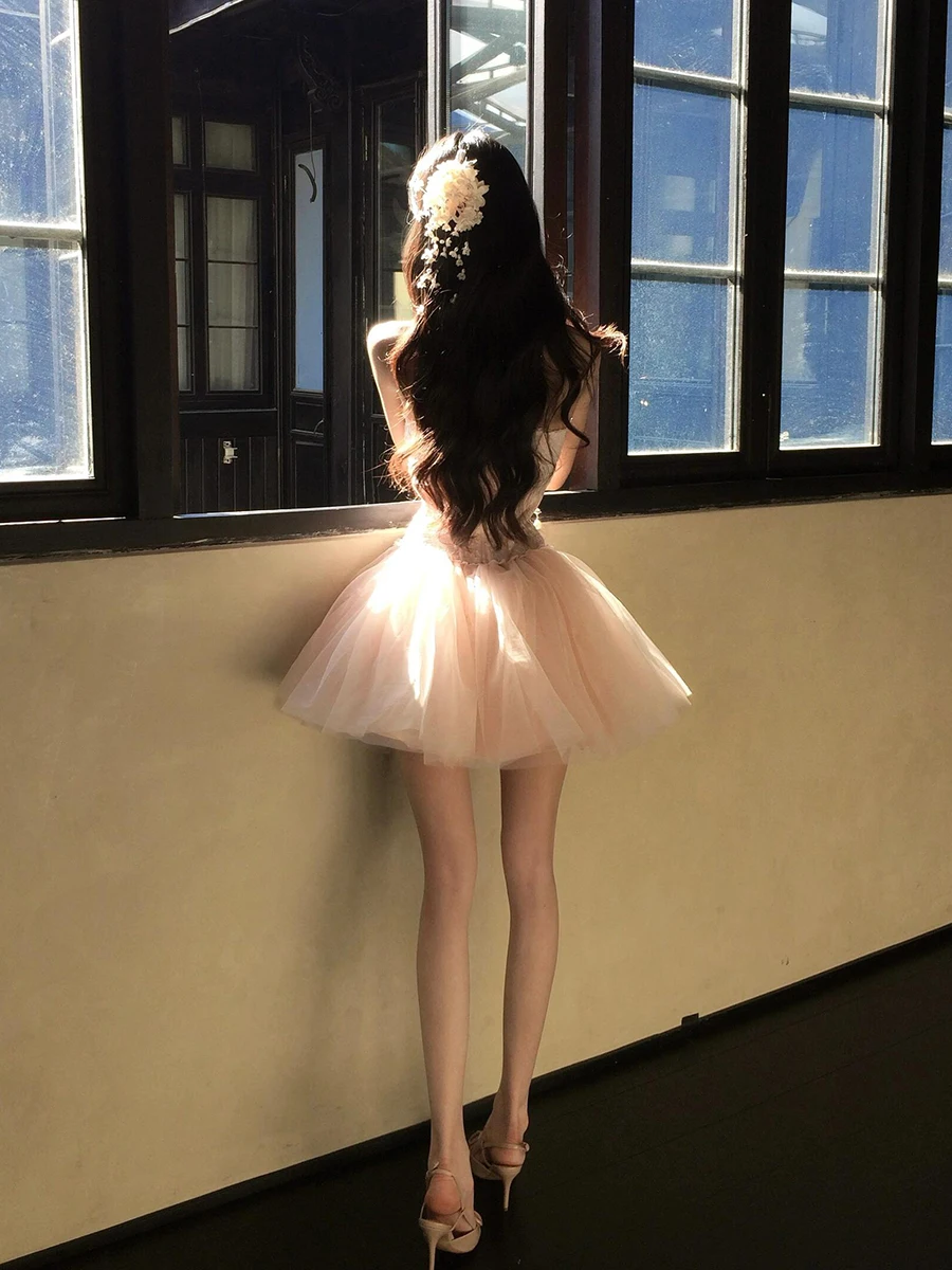 REDDACHiC Stitch Bloemen Kant Tube Top Rok Vrouwen Set Corset Tule Puffy Tutu Rok Fairycore Party Prom Cosplay Kostuum