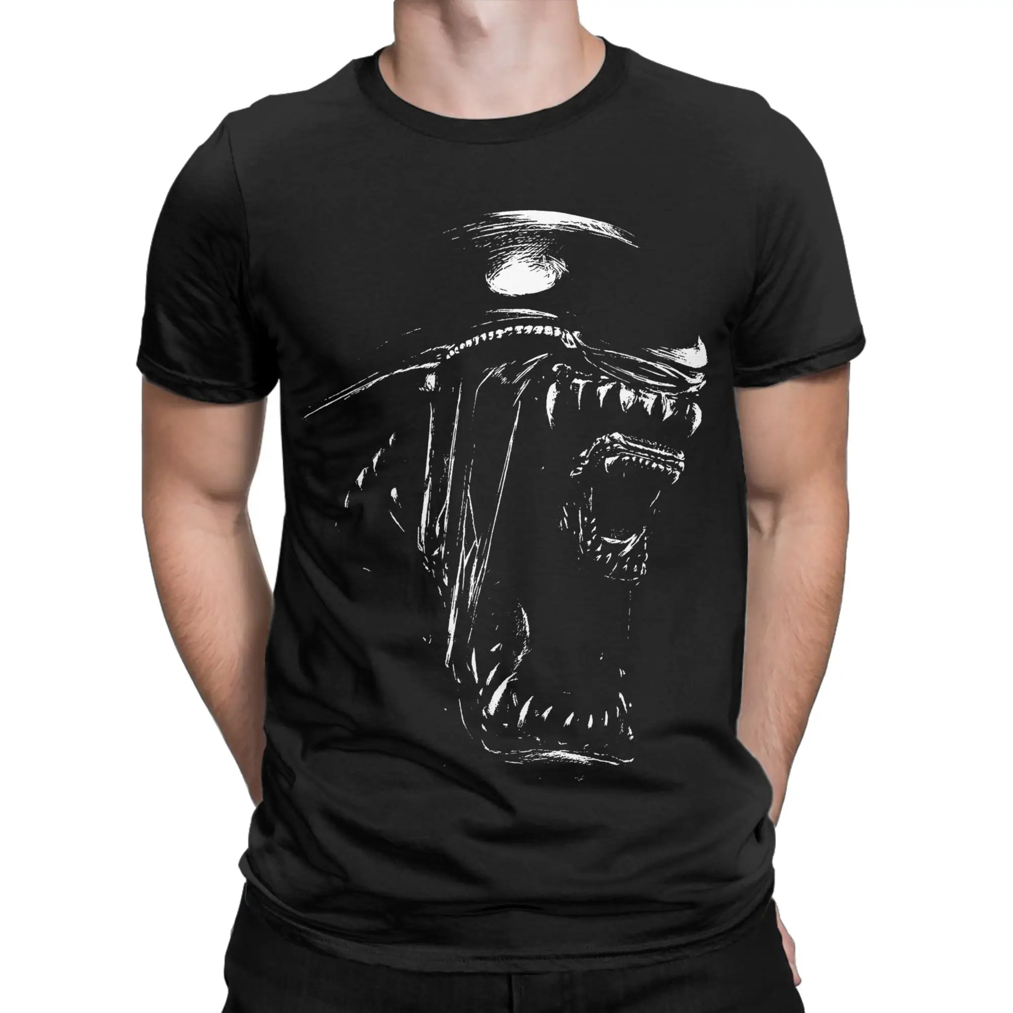 Men's Alien Movie Xenomorph T Shirts  100% Cotton Tops Unique Short Sleeve Crew Neck Tee Shirt 4XL 5XL 6XL T-Shirts
